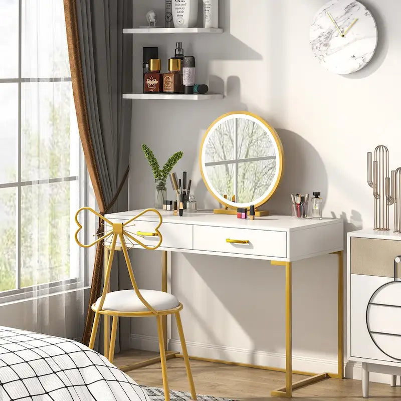 Scrivania Moderna per Computer / Scrittoio con 2 Cassetti per Camera da Letto, Ufficio Domestico