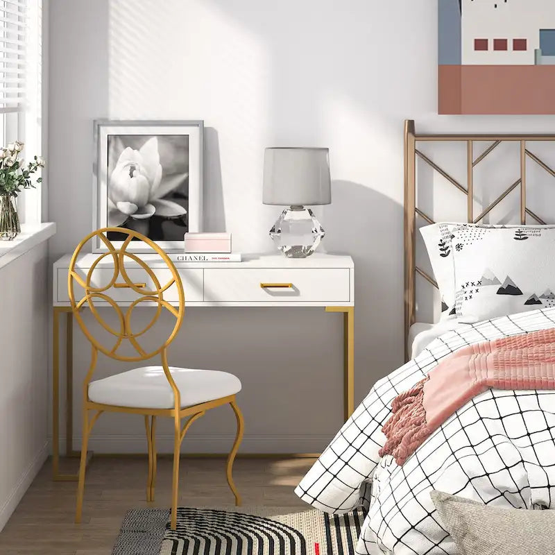 Scrivania Moderna per Computer / Scrittoio con 2 Cassetti per Camera da Letto, Ufficio Domestico