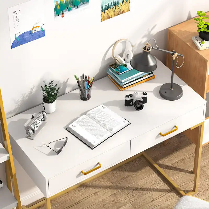 Scrivania Moderna per Computer / Scrittoio con 2 Cassetti per Camera da Letto, Ufficio Domestico