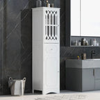 Mobiletto da bagno alto, Armadietto contenitore autoportante con cassetto e ante