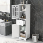 Mobiletto da bagno alto, Armadietto contenitore autoportante con cassetto e ante