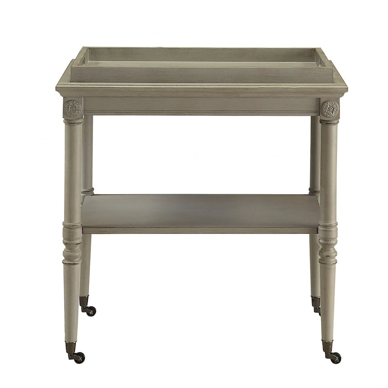 Carrello bar in legno invecchiato bianco 30 W x 18 P x 32 H