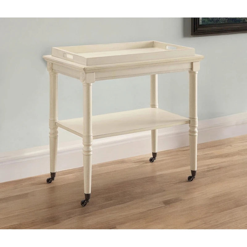 Carrello bar in legno invecchiato bianco 30 W x 18 P x 32 H