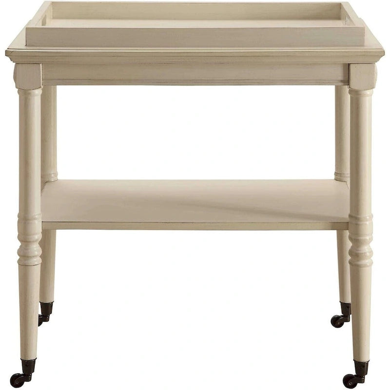 Carrello bar in legno invecchiato bianco 30 W x 18 P x 32 H