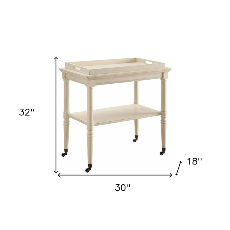 Carrello bar in legno invecchiato bianco 30 W x 18 P x 32 H