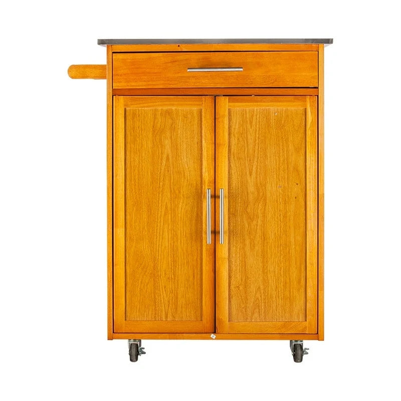 Carrello da Cucina Portatile Sapele in Legno di Gomma con Piano in Acciaio Inox