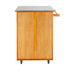 Carrello da Cucina Portatile Sapele in Legno di Gomma con Piano in Acciaio Inox