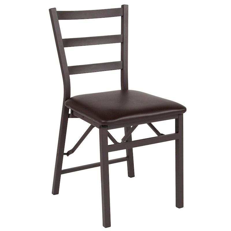 Sedia in metallo pieghevole con schienale a pioli marrone - Sedile in vinile marrone