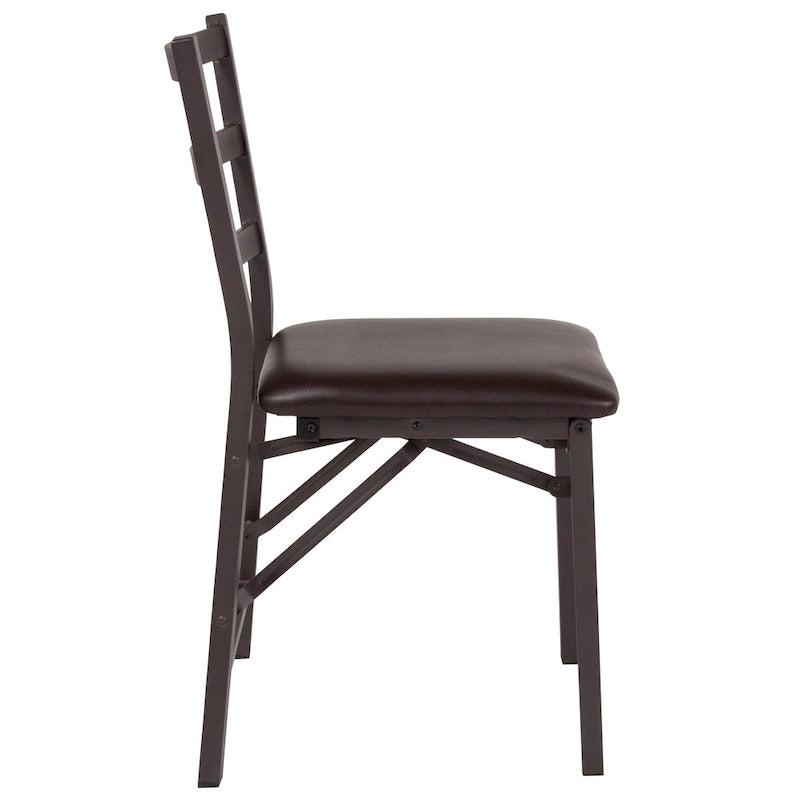 Sedia in metallo pieghevole con schienale a pioli marrone - Sedile in vinile marrone