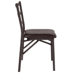 Sedia in metallo pieghevole con schienale a pioli marrone - Sedile in vinile marrone