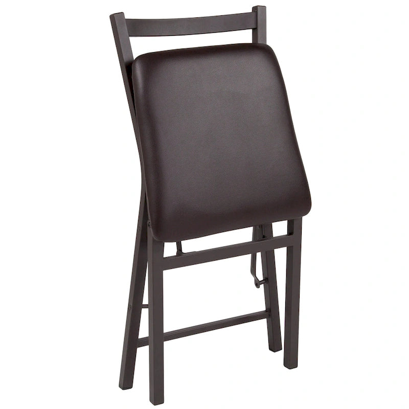 Sedia in metallo pieghevole con schienale a pioli marrone - Sedile in vinile marrone