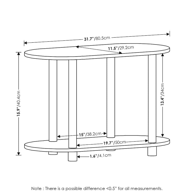 Tavolino ovale Turn-N-Tube moderno senza attrezzi