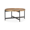 Marquisa Medium Brown Solid Wood w/ Black Iron Frame 34 Round Coffee Table - 34L x 34W x 16.5H