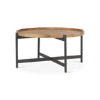 Marquisa Medium Brown Solid Wood w/ Black Iron Frame 34 Round Coffee Table - 34L x 34W x 16.5H