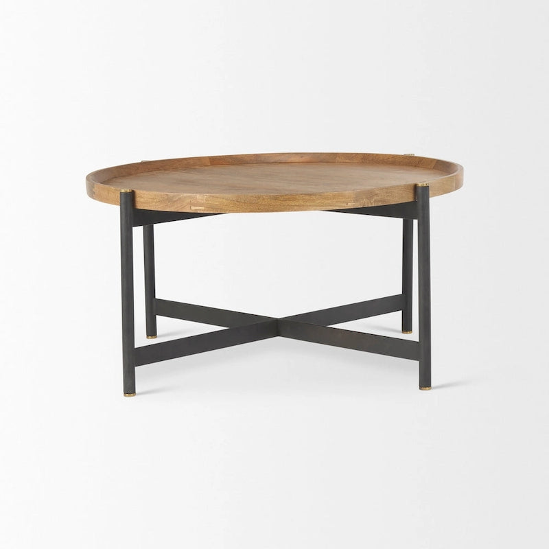 Tavolino rotondo Marquisa in legno massello marrone medio con struttura in ferro nero 34 - 34L x 34W x 16.5H