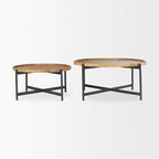 Tavolino rotondo Marquisa in legno massello marrone medio con struttura in ferro nero 34 - 34L x 34W x 16.5H