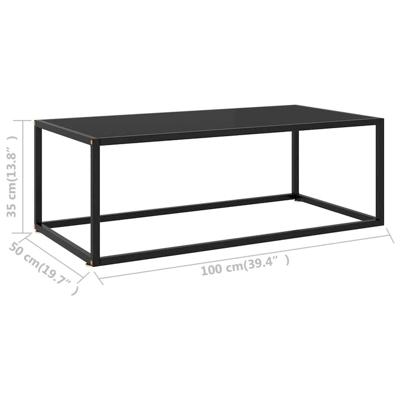 Tavolino da Caffè Nero con Vetro Nero 100x50x35 cm