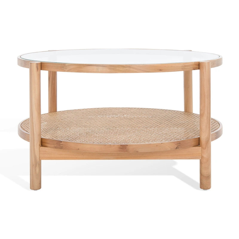 Tavolino da caffè a 2 ripiani Falak in rattan/vetro - 89 cm L x 89 cm P x 46 cm A