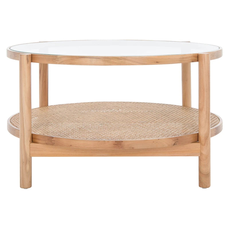 Tavolino da caffè a 2 ripiani Falak in rattan/vetro - 89 cm L x 89 cm P x 46 cm A