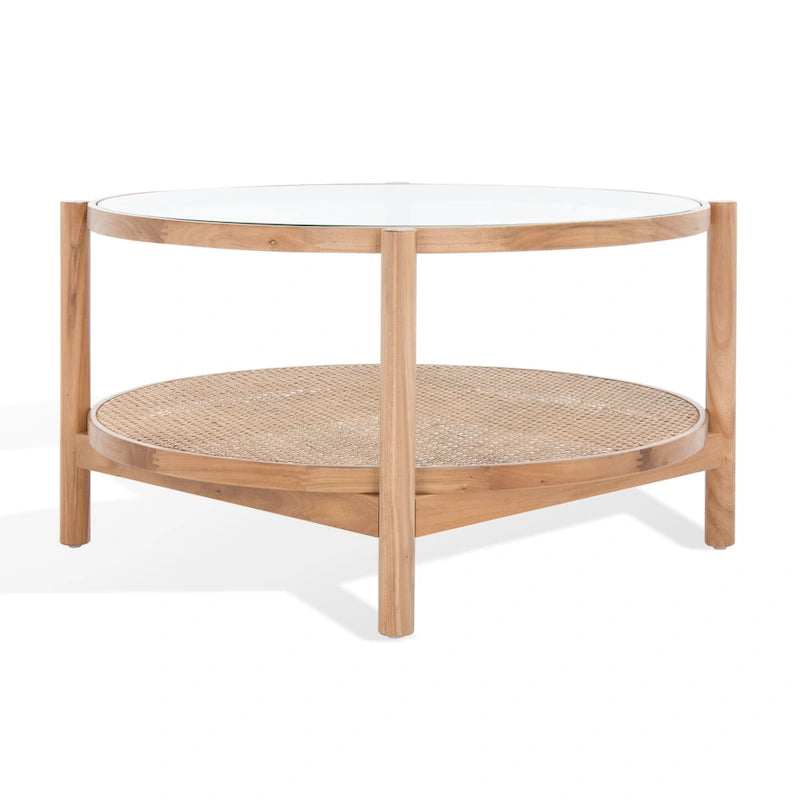 Tavolino da caffè a 2 ripiani Falak in rattan/vetro - 89 cm L x 89 cm P x 46 cm A