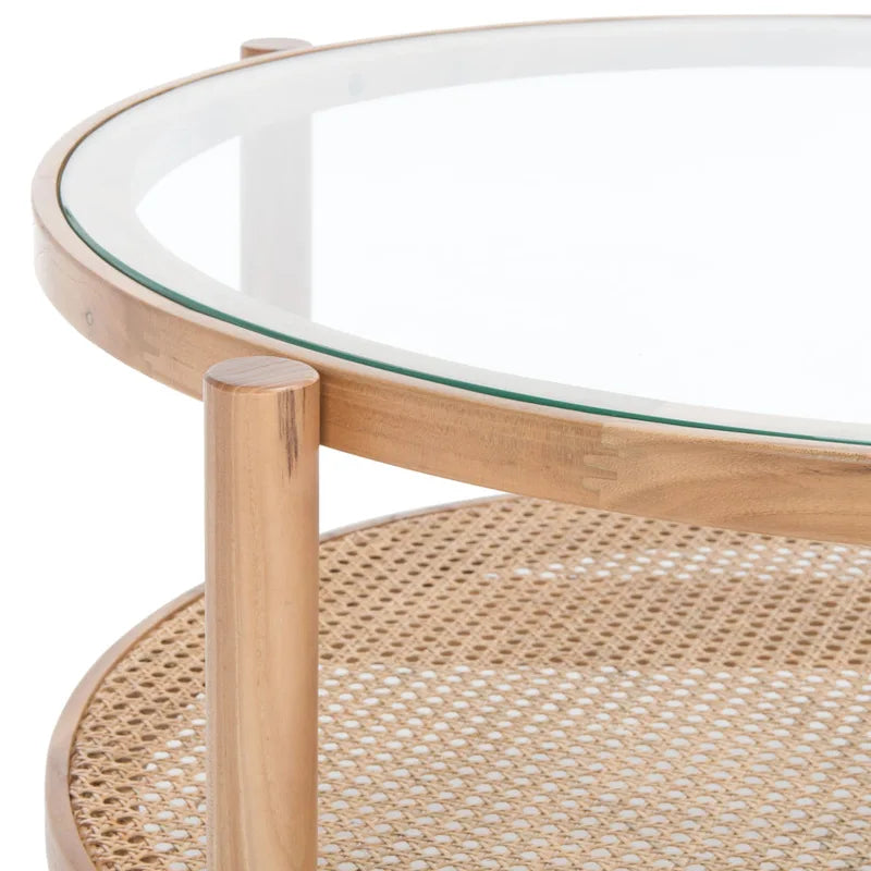 Tavolino da caffè a 2 ripiani Falak in rattan/vetro - 89 cm L x 89 cm P x 46 cm A