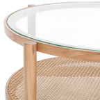 Tavolino da caffè a 2 ripiani Falak in rattan/vetro - 89 cm L x 89 cm P x 46 cm A