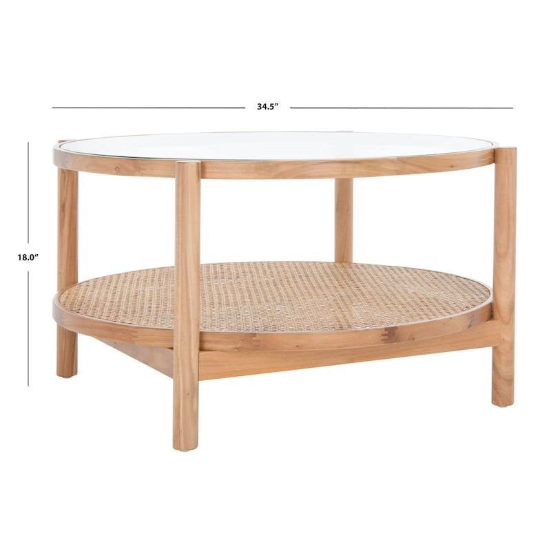 Tavolino da caffè a 2 ripiani Falak in rattan/vetro - 89 cm L x 89 cm P x 46 cm A