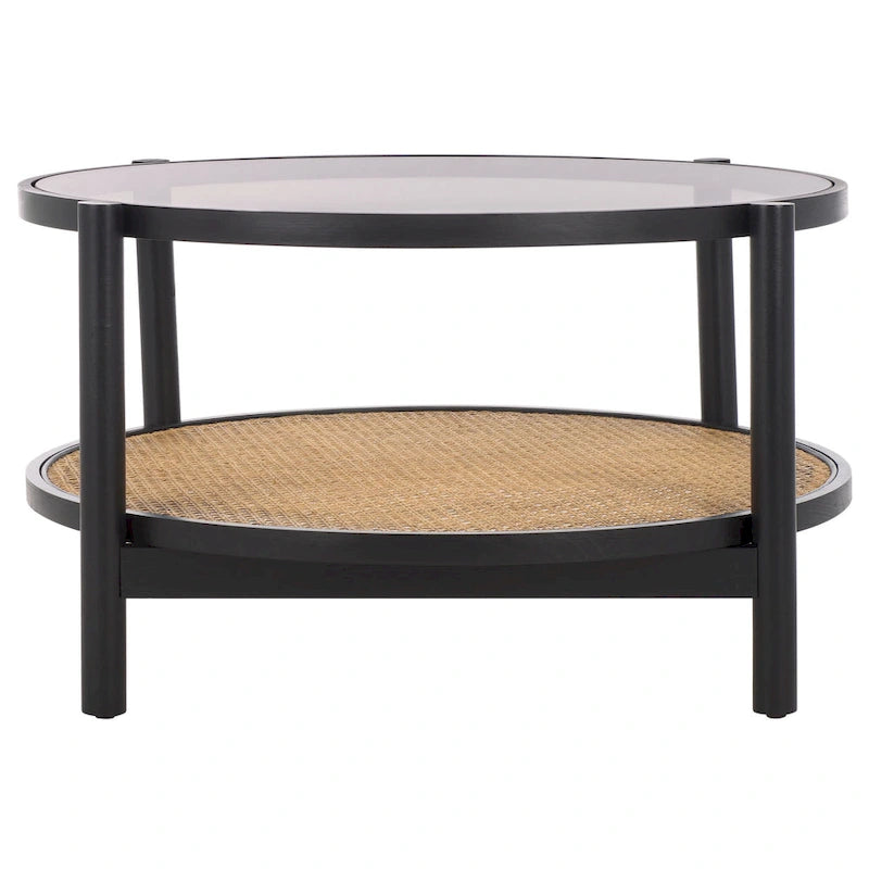 Tavolino da caffè a 2 ripiani Falak in rattan/vetro - 89 cm L x 89 cm P x 46 cm A