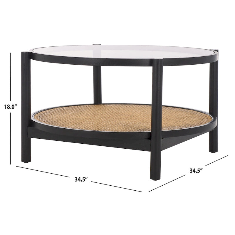 Tavolino da caffè a 2 ripiani Falak in rattan/vetro - 89 cm L x 89 cm P x 46 cm A