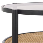 Tavolino da caffè a 2 ripiani Falak in rattan/vetro - 89 cm L x 89 cm P x 46 cm A