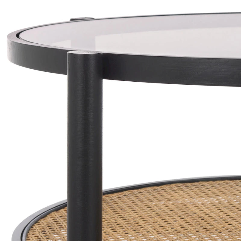 Tavolino da caffè a 2 ripiani Falak in rattan/vetro - 89 cm L x 89 cm P x 46 cm A