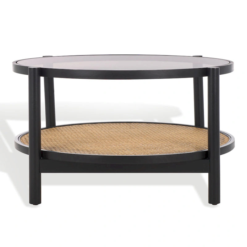 Tavolino da caffè a 2 ripiani Falak in rattan/vetro - 89 cm L x 89 cm P x 46 cm A