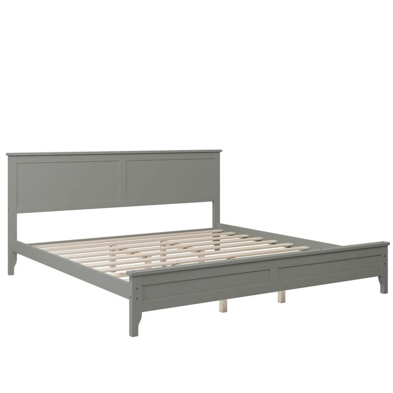 Letto a piattaforma king-size in legno con testiera e pediera, supporto con doghe in legno
