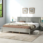 Letto a piattaforma king-size in legno con testiera e pediera, supporto con doghe in legno