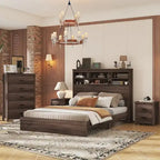 Camera da letto matrimoniale, struttura letto vintage in legno con 2 comodini e 1 cassettiera