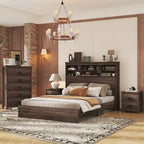 4-Pieces Bedroom Sets Queen Size Vintage Wooden Bed Frame with 2 Nightstands and 1 Dresser