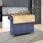 Isola per Cucina Mobile con Ruote a Scomparsa, Piano in Legno Massello