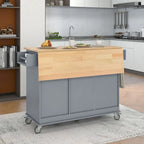 Isola per Cucina Mobile con Ruote a Scomparsa, Piano in Legno Massello