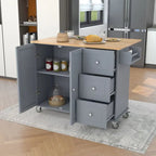 Isola per Cucina Mobile con Ruote a Scomparsa, Piano in Legno Massello