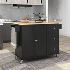 Isola per Cucina Mobile con Ruote a Scomparsa, Piano in Legno Massello