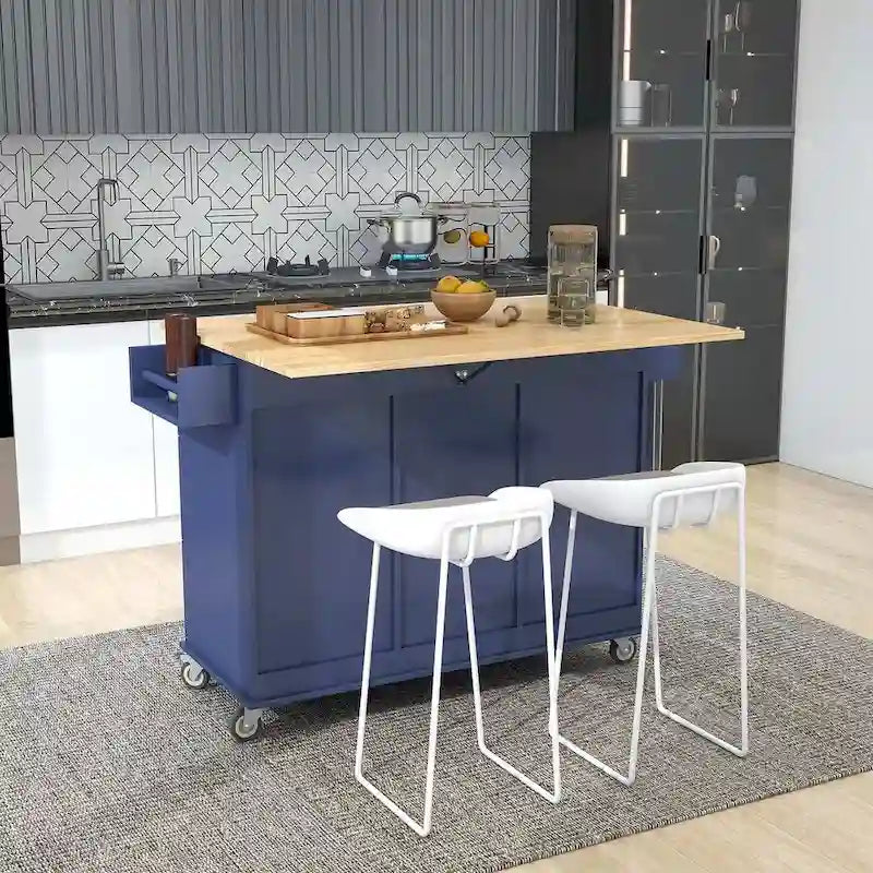 Isola per Cucina Mobile con Ruote a Scomparsa, Piano in Legno Massello
