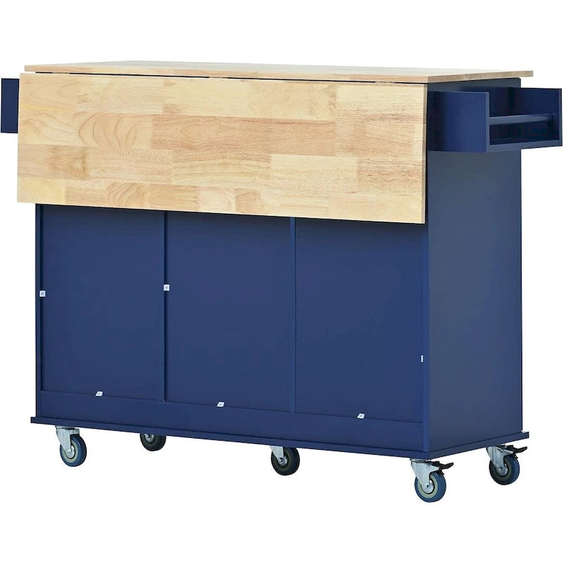 Isola per Cucina Mobile con Ruote a Scomparsa, Piano in Legno Massello