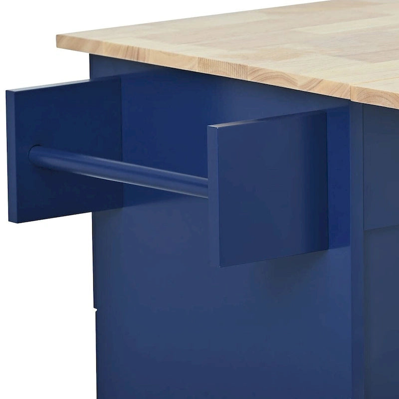 Isola per Cucina Mobile con Ruote a Scomparsa, Piano in Legno Massello