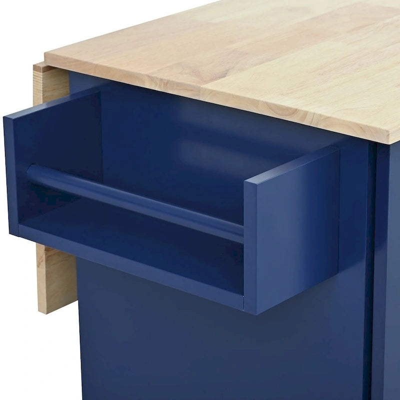 Isola per Cucina Mobile con Ruote a Scomparsa, Piano in Legno Massello