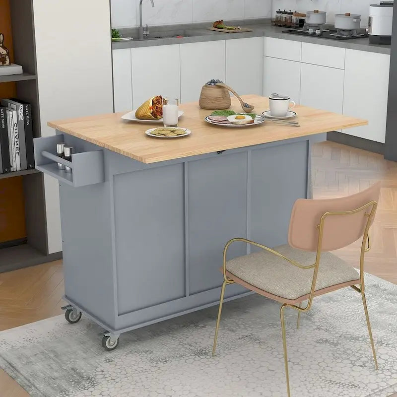 Isola per Cucina Mobile con Ruote a Scomparsa, Piano in Legno Massello