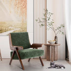 Poltrona d'accento per soggiorno, sedia in tessuto in stile moderno di metà secolo con gambe in rovere, sedia laterale imbottita e comoda per balcone