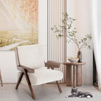 Poltrona d'accento per soggiorno, sedia in tessuto in stile moderno di metà secolo con gambe in rovere, sedia laterale imbottita e comoda per balcone