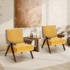 Poltrona d'accento per soggiorno, sedia in tessuto in stile moderno di metà secolo con gambe in rovere, sedia laterale imbottita e comoda per balcone