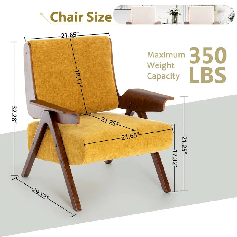 Poltrona d'accento per soggiorno, sedia in tessuto in stile moderno di metà secolo con gambe in rovere, sedia laterale imbottita e comoda per balcone