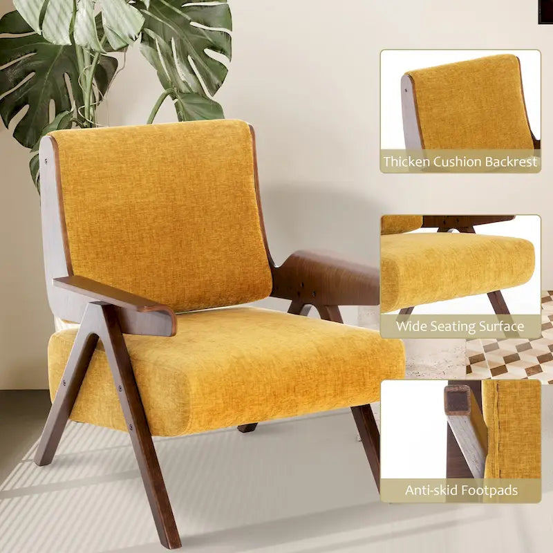 Poltrona d'accento per soggiorno, sedia in tessuto in stile moderno di metà secolo con gambe in rovere, sedia laterale imbottita e comoda per balcone